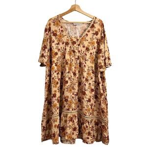 Rusttydustty Women's Rust Bohemian Peasant Flutter Sleeves Dress Size 2XL
